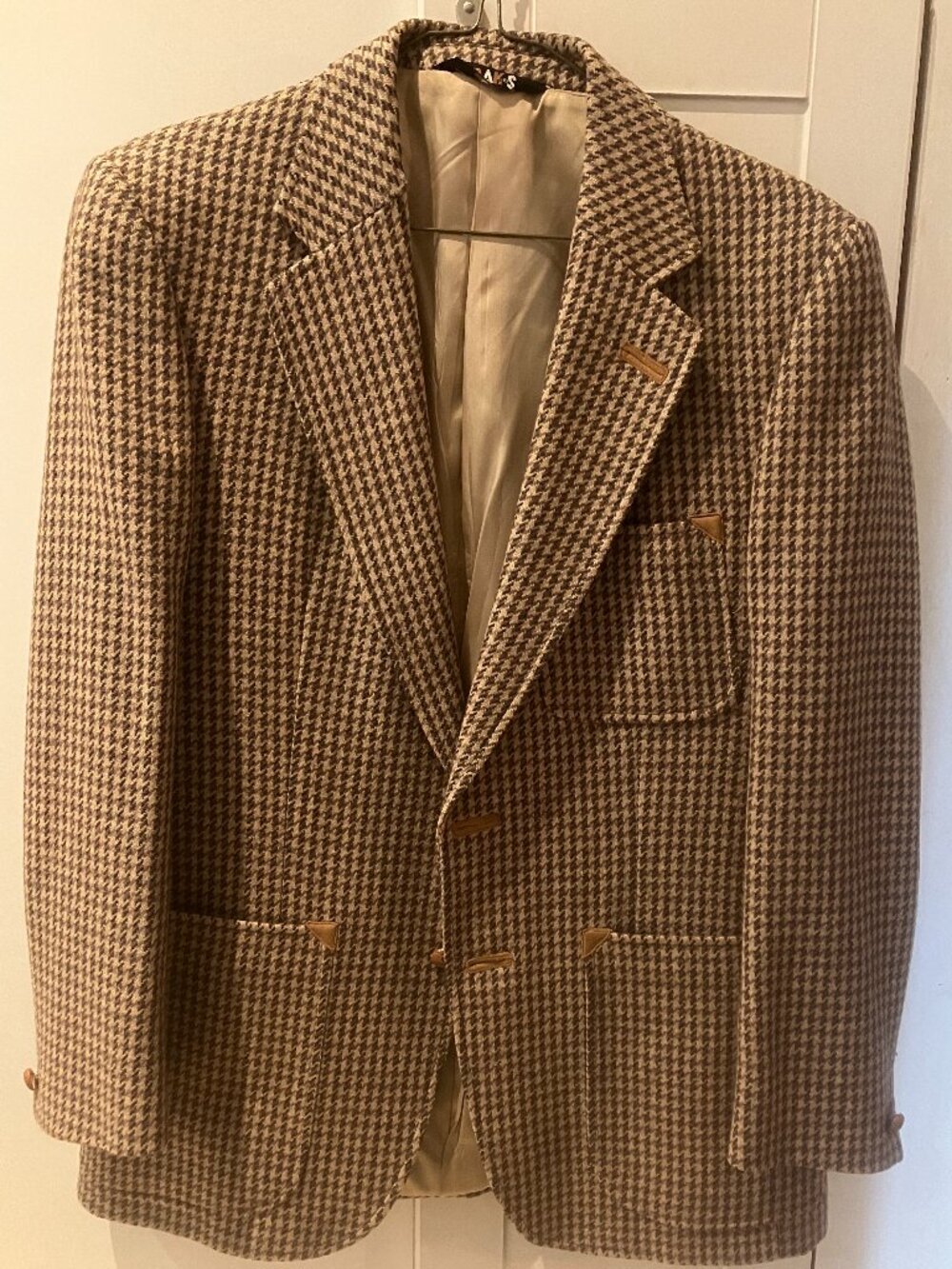 90s Blazer DAKS Wool Houndstooth with Leather Elbow Patches Mens Size 40/42 CDA